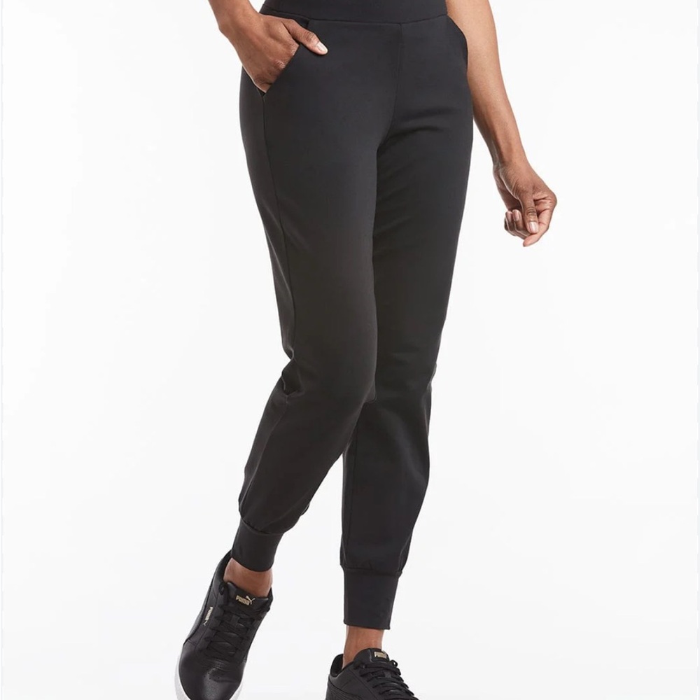 Black Track Pants with Elastic Waistband and Ribbed Cuffs